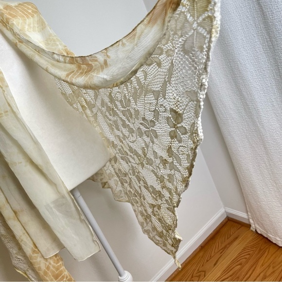 Boho Ethereal Fairy Sheer Tie Dye Floral Lace Crocheted Beach Scarf Wrap Shawl - Picture 8 of 15